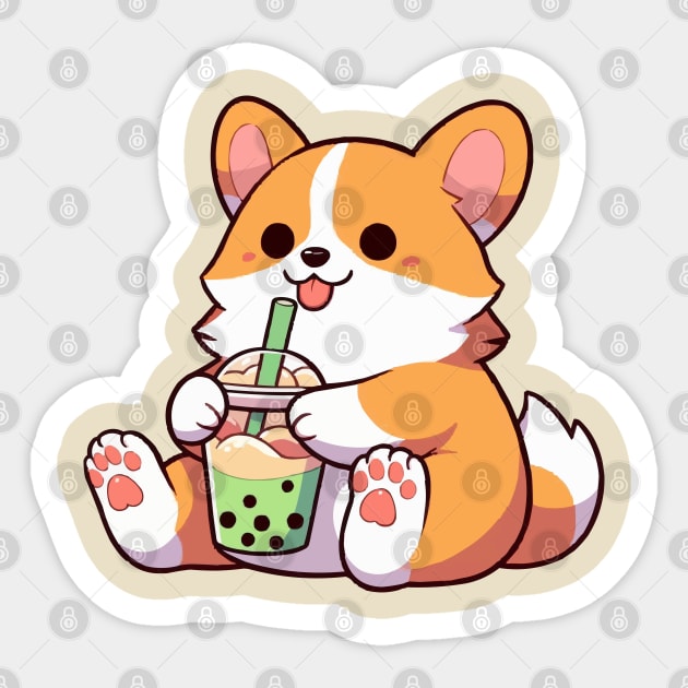 cute chubby corgi drink green tea boba Sticker by fikriamrullah